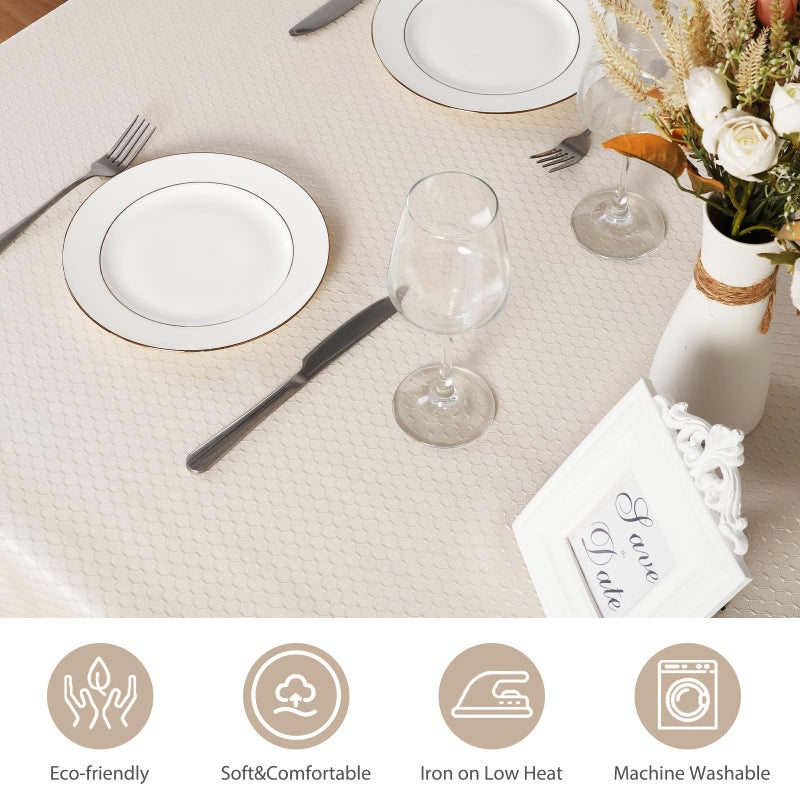 JUCFHY Jacquard Morrocan Rectangle Table Cloth Oil-Proof Spill-Proof and Water Resistance Tablecloth,Decorative Fabric Table Cover for Outdoor and Indoor Use,60 x 144 Inch,Cream - Image 5